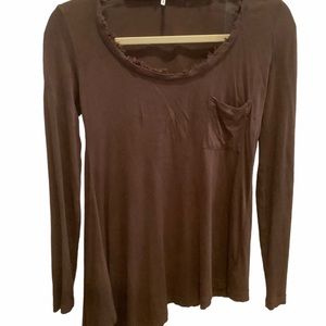 Splendid brown asymmetrical long sleeve top size XS round neck casual shirt